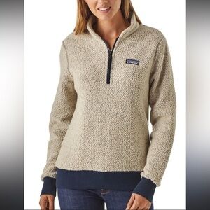 Patagonia Woolyester Fleece Pullover Oatmeal Heather and navy 1/4 Zip pullover